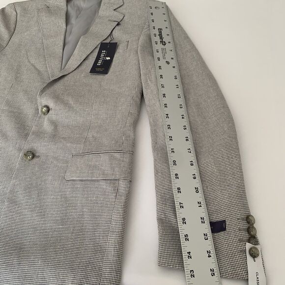 NWT Stafford Sport Coat Men 34R Gray Houndstooth Linen Cotton Blazer Jacket Work - Picture 13 of 13